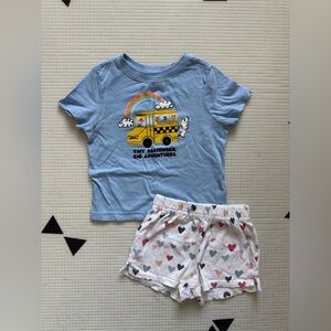Old Navy|Baby girl,toddler Light Blue Tee SCHOOL BUS print & ditsy heart shorts•